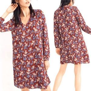 Madewell Button Back Dress in Antique Flora Burgundy / Maroon and Blue Floral XS